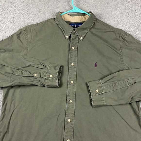 VTG Ralph Lauren Custom Fit Button Shirt Men’s 2XL Green Work Causal Wear - Picture 1 of 8